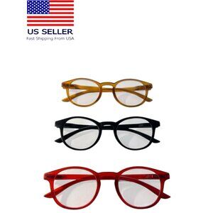 Reading Glasses Round Blue Light Blocking 3 Piece Set Strenght +1.50